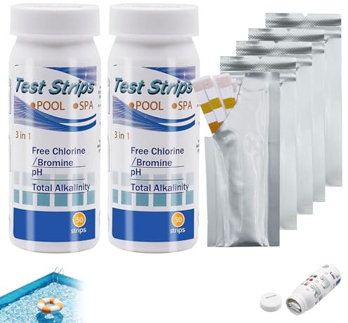 100 Pcs Hot Tub Test Strips, 3 in 1 PH Test Strips Set, Measurement of PH Alkalinity Free Chlorine,for Lazy Spa Tubs Pool Water Testing Kit Accessories
