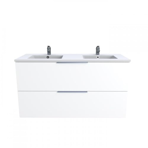 BB Loisir Meuble Vasque Salle de Bain avec Lavabo 120x46x64cm Blanc Mali 2 tiroirs