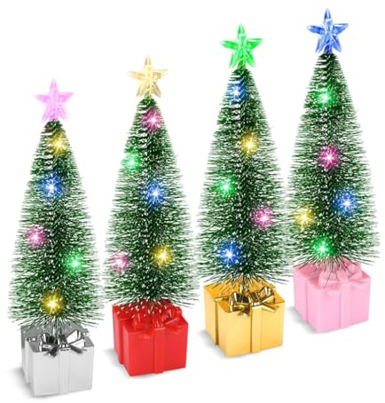 4 Stück LED Mini Weihnachtsbaum mit Beleuchtung, Künstlicher Weihnachtsbaum Klein, Tannenbaum mit Bunte LED, Künstlicher Weihnachtsbaum, Weihnachtsdeko Tisch,Mini Tannenbaum Weihnachts Tischdeko