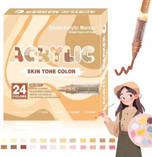 KEORHEZ 24 Farben Acrylstifte Hautfarbe Acrylstifte Für Steine Wasserfest Geeignet Zum Bemalen Von Stein Keramik Glas Und Holz