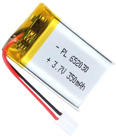 LiPo Akku 3,7V 350mAh 652030 mit 2P-PH-Anschluss, Wiederaufladbarer Lithium Polymer Akku für Bluetooth-Lautsprecher, Dashcams, Wearables & Elektronikgeräte