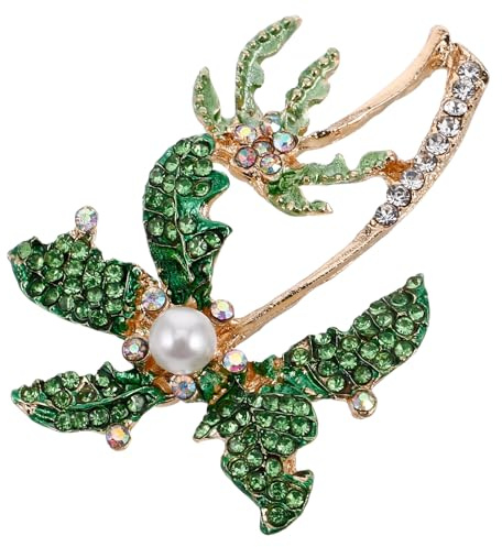 Alipis Épingle en Alliage de Palmier Vert avec Perles et Pierres Brillantes, Accessoire Décoratif Scintillant pour Femmes, pour Noël et Anniversaires