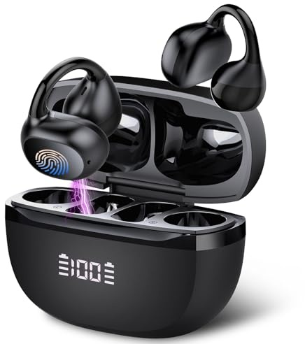 Open Ear Earbuds,Wireless Earbuds Bluetooth 5.4 Ergonomic Clip-On Ear buds, Bone Conduction Over The Ear Headphones 48H Playtime, Perfect Running Headphones for Sports IPX7 Waterproof Touch Controls