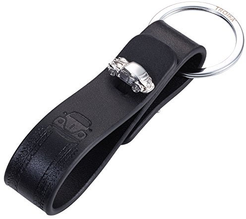 TROIKA Mr ELEGANT KÄFER – KR17-30/LE – Schlüsselanhänger mit Manschettenknopf als Schließe – VW Käfer– mit Schlüsselring – Leder/Metall – geprägt – schwarz, Silber – TROIKA-Original