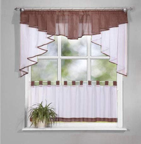 Inox Trade Fertiggardine 2 Teile Scheiben - Gardinen Set Vorhänge, Freihanddeko - Schlafzimmer Wohnzimmer Kinderzimmer - Feine Fenstergardine - 70x150 / 45x150cm Braun