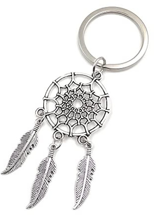 Onwomania - Traumfänger mit 3 Federn Schlüsselanhänger - Metall Glücksbringer ideal als Geschenk z.B. für den besten Freund, die beste Freundin, Mama - Für Männer, Frauen & Kinder
