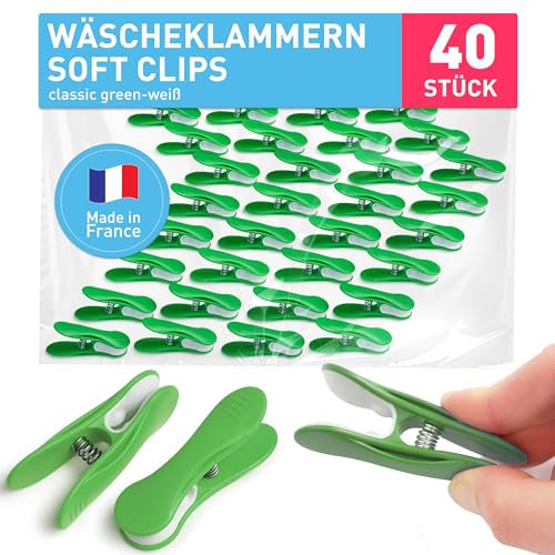 culiclean Wäscheklammern ohne Abdruck stabil in Punkt Ecoline Design 40x Wäscheklammer blau weiß, robuste Kluppen Soft Grip Clip Clothes Pegs UV beständig Klammern zum Aufhängen von Wäsche, Socken
