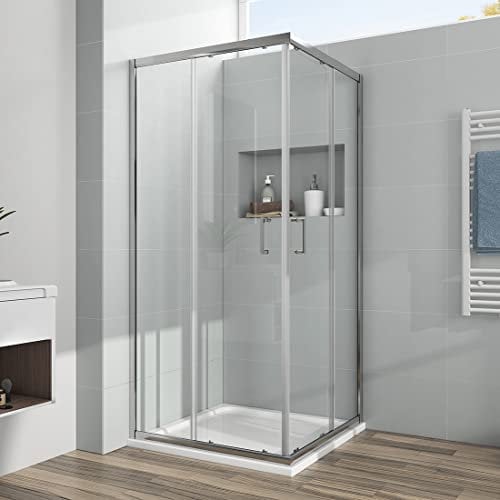 EMKE Duschkabine 80 x 80 cm Eckeinstieg Duschabtrennung Doppel Schiebetür Duschtür Duschwand Mit Nano-Beschichtung Höhe 195cm