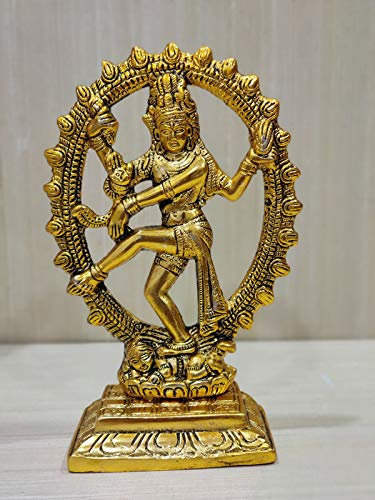 GiftNagri Handgefertigte goldene oxidierte Natraj-Statue im Antik-Look