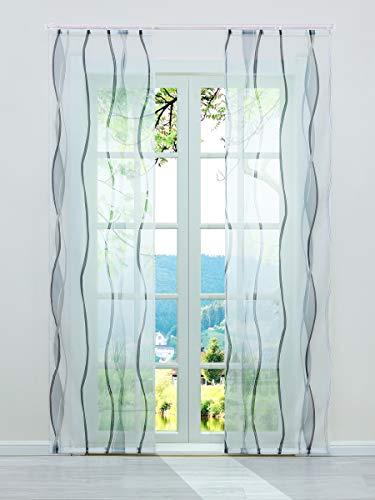 ESLIR Schiebegardinen Set 2er Flächenvorhänge mit Klettband Grau 57x175 | Schiebevorhang, Fenstergardinen, Gardinen für Schienensystem, Vorhang Transparent, Voile Schals, 2 Stück, Wellen Druck