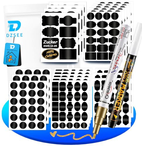 DZSEE® Tafeletiketten Selbstklebend 312 2x Löschbar Kreidemarker, Etiketten Selbstklebend für Gläser, Tafel Aufkleber, Dekorative Sticker für Küche Gewürzgläser. Patent 008542377-0002