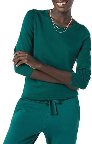 Amazon Essentials Women's Long-Sleeve Lightweight Crewneck Jumper (Available in Plus Size), Dark Green, XL