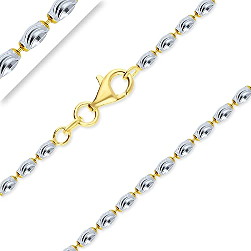 Planetys - Kugelkette Rice Moon diamantiert Silber 925 zweifarbig vergoldet 18 Karat Breite 2,2 mm 40-45-50-55-60-65-70 cm, Sterlingsilber, Gelbgold, Silber