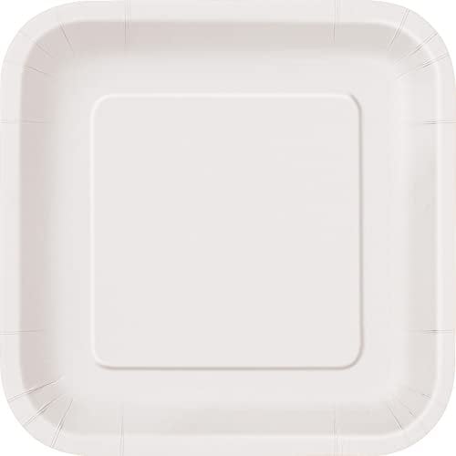 Unique Party- Assiettes en Carton Carrées Écologiques-23 cm-Couleur Blanche-Paquet de 14, 31052EU, White