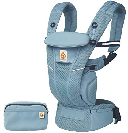 Ergobaby Omni Breeze Babytrage für Neugeborene ab Geburt bis 20kg, 4 Positionen SoftFlex Mesh Ergonomische Babybauchtrage Rückentrage Baby-Tragetasche, Slate Blue