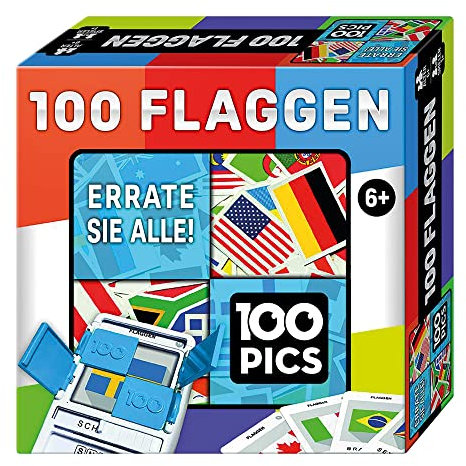 100 PICS 20208046 Quizspiel Flaggen, Lernspiel für die ganze Familie, Brainteaser, Reisespiel für Erwachsene und Kinder ab 6 Jahren