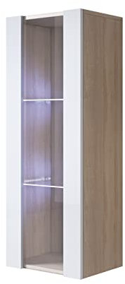 MB Muebles Bonitos | Vitrinenschrank Luke V2 | Breite 40 x Höhe 126 x Tiefe 29 cm | Türen glänzendem Melamin | Struktur mattem Melamin | Sonoma und Weiß