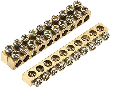sourcing map Klemmen Erdungsschiene 65 mm x 5.5 mm x 7.5 mm 3 Stk | Schraubblock Barriere Messing 10 Positionen für elektrische Verteilung