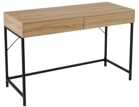 LOLAhome Escritorio con 2 cajones de Metal Negro y Madera MDF Natural de 116x48x76 cm