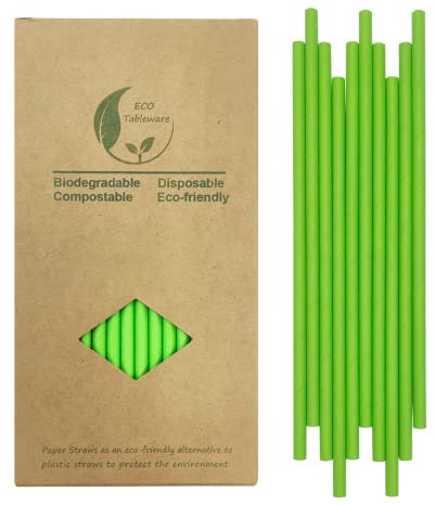 Cannucce di Carta Verde 197mm/ 7.75, 100 Pezzi Cannucce Verde Usa e Getta per Feste di Compleanno, Matrimoni, Natale, Docce Bambino, 100% Biodegradabili e Compostabili