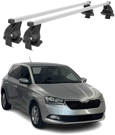 OMAC Menabo Dachträger für Skoda Fabia 2014-2021 Stahl Silber | DIN 75302:2019 & ISO/PAS 11154:2006 geprüft, Abschließbar, City-Crash-getestet, bis 50 kg Traglast, Querträger, Grundträger