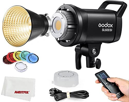 Godox SL60IIBi SL60II Bi 75W LED Video Lichter, 2800K-6500K, CRI96 und TLCI97 +,Eingebaute 11 FX Effekte, Ultra Silent Fan für Neugeborene Fotografie, Porträt, Interview Beleuchtung, Video Filming.