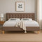 frederic - Solide et Confortable Lit avec Sommier + Tête de Lit Capitonnee Couleur marron + Pieds en 10 cm pour matelas en 140x200 - 13 Lattes - revetement PVC Simili facile d'entretien - Montage
