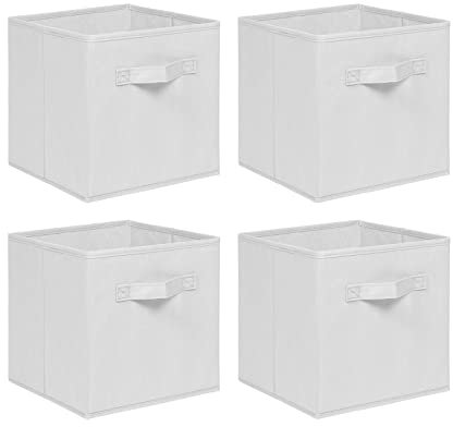 NICEME Foldable Cube Storage Unit Boxes, Non-Woven Fabric Storage Boxes Set, Clothes Drawers for Shelves, 26.5x26.5x28 cm (Off White, Set of 4)