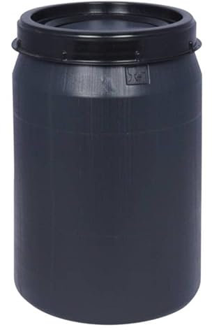 Jerrycanshop Baril de stockage en plastique de 40 litres avec couvercle à visser, rond, gris, en polyéthylène haute densité (PE-HD), convient à un usage alimentaire et 100 % étanche à l'air