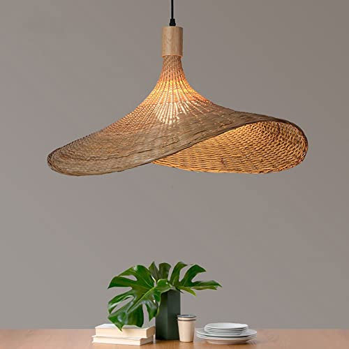LQZCXMF Suspension Moderne en Bambou Tressé Plafonnier en Osier Abat-Jour Chapeau De Paille Abat-Jour en Rotin Weave Hanging Light pour Restaurant, Café, Chambre À Coucher, Entrée