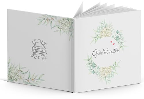 Laurea Verde Gästebuch Hochzeit | Hochzeitsgästebuch | **NEUES Boho-Design: Hortensie** | 21x21cm | Hardcover | 96 hochwertige Seiten | Festes Papier gegen Durchschreiben
