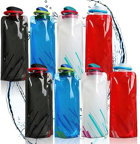 HENGBIRD 8er Set Faltbare Trinkflasche, 500ML Faltbare Wasserflasche - BPA Frei, Leicht, Tragbar & Wiederverwendbar für Festival, Wandern, Abenteuer, Reisen und Joggen,Faltbarer Becher,Soft Flask