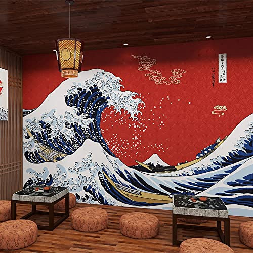 Papier Peint Japon Rouge Bleu Papier Peint Panoramique Papier Peint Intissé pour Salon Chambre Couloir Tapisserie Murales Papier Peint 3d Papier Peint Décoratif Murale 350x240cm