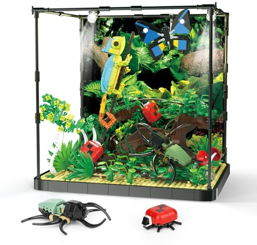 QLT Ideas - Kit de construction avec animaux de la forêt tropicale - Compatible avec les blocs de construction Lego - Paysage de reptiles - Avec jouets lumineux LED - Pour enfants de 8 à 14 ans et