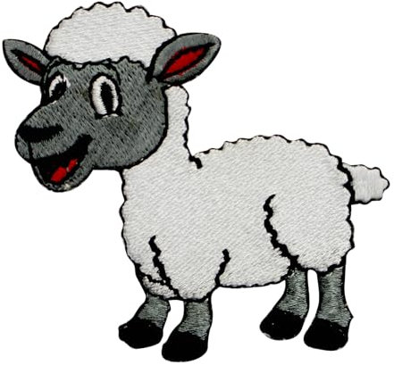 Aufnäher mit Schaf, Lammfleisch, Bauernhoftier-Aufnäher, schwarzes Schaf, Cartoon-Patch, Kinder-Patch, bestickt, zum Aufbügeln oder Aufnähen, Abzeichen für Kleidung usw. 7 x 6,5 cm