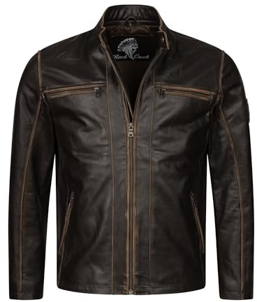 Rock Creek Herren Lederjacke Biker Jacke Echtleder Wildlederjacke Leder Jacken Herrenjacke Stehkragen Winterjacke Übergangsjacke H-351 Dunkelbraun L