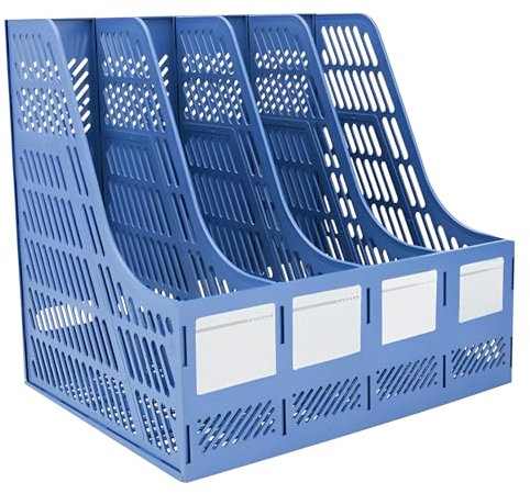 Elezeal Porte-revues vertical en plastique robuste HIPS avec design creux, durable A4 pour bureau, école et maison, bleu