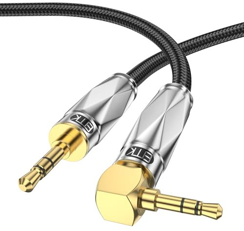 EMK Aux Cable for Car, 90 Degree Right Angle Auxiliary Cable Stereo Aux Jack to Jack Cord Compatible for Smartphones, MP3 Players, Laptops, Tablets, Bluetooth Speakers, Soundbars, and More (3Meters)