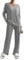 SotRong Wide Leg Ripped Lounge Wear Sets for Women Uk Ladies Leisure Suits Two Piece Outfit Tracksuit Set Long Sleeves V Neck Baggy Pullover Tops Elastic Waist Long Pants Light Grey M