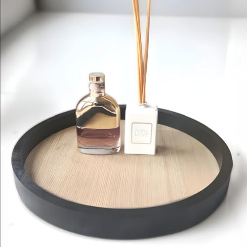 Decorative Round Natural Wooden Tray For Coffee Table Candle Display-Modern Minimalistic Serving Platter Organiser - Large Size 30cm