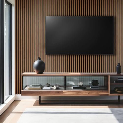 DECOON Panneau tasseaux Bois 250 x 30 x 1cm - Lamelles chêne doré véritable Fond Noir - 0,75m²