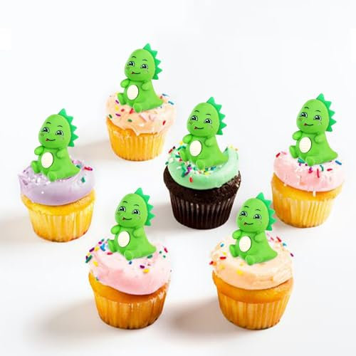 4 Stück grün Cartoon Dinosaurier Cupcake Toppers 3D Cartoon Dinosaurier Spielzeug Tortendekoration Picks babyparty Geburtstagsparty Kuchen Dekorationen Supplies