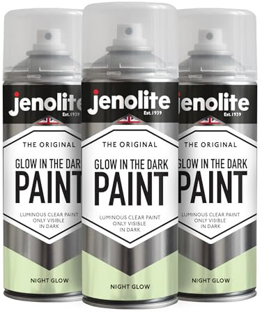 JENOLITE Pintura en Spray Brillante en la Oscuridad | PINTURA LUMINOSA NIGHT GLOW | 3x400ml | Multisuperficie | Visible Solo en la Oscuridad | Ideal para Arte, Manualidades, Señalización