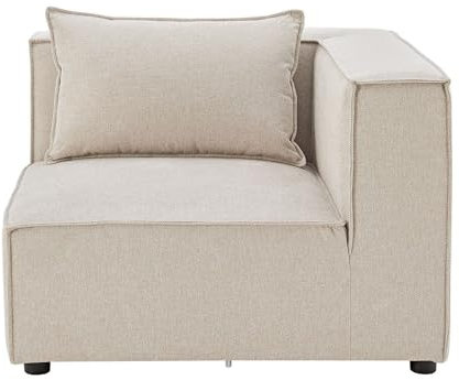 Juskys Ecksofa Rechts Domas - modulares Sofa in Stoff Beige - Wohnzimmer Couch mit Armlehne & Kissen - Modulsofa 130 kg belastbar - Wohnlandschaft
