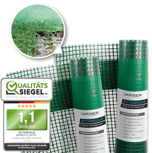 KAISER PLASTIC® Gitterfolie | Gewächhausfolie, Gartenfolie, Frühbeetfolie | 250g/m² Xtra Strong | 2m breit verschiedenen Längen | mit Nadelrand… (2 x 7m)