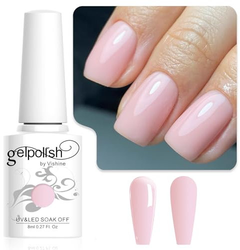 Vishine 8 ml Smalto Gel Semi-Permanente Trasparente Milky Pink Rosa Chiaro Smalto Naturale Rosa Latteo Trasparente Gelatina di Cristallo Soak Off UV LED E023