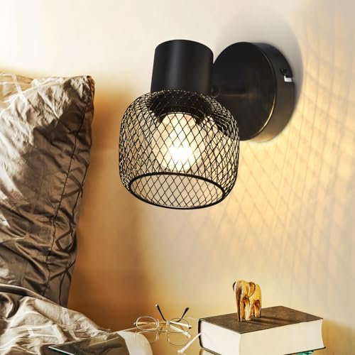 Glitzerlife Wandleuchte Vintage Wandstrahler Schwarz - Wandlampe 1 Flammig Schwenkbar 330° Metall Flurlampe LED Strahler Retro für Küche Kinderzimmer Wohnzimmer Schlafzimmer Max.40W Ohne Leuchtmittel