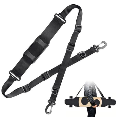 Helweet Skateboard Schulterträger, Skateboard Tragegurte, Skateboard Zubehör, Skateboard Trage Gurt, Geeignet für Skateboards, Longboards, Snowboards, Elektroroller, Yogamatten, Falträder, Schwarz
