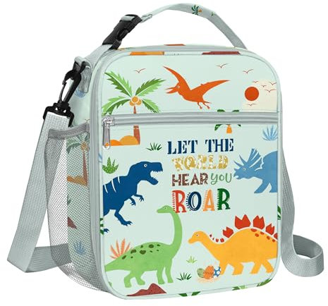 Clastyle Green Dinosaur Lunch Bag for Kids Boys Portable Animal Lunch Box for Girls School Lunch Box Bag with Bottle Holder