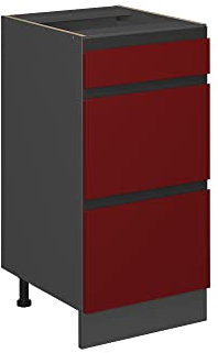 Vicco Küchenunterschrank R-Line, Rot/Anthrazit, 40 cm mit Schubladen, AP Anthrazit